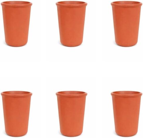 Terracotta Mud Designer Farkenware Clay Glass/Tumbler التقليدية (250-300 مل) لـ Microwave Safe | ريفي وفني ومستدام لمياه الشرب والشاي والحليب واللاسي (حزمة 1) in Saudi Arabia