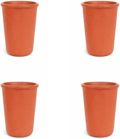 Terracotta Mud Designer Farkenware Clay Glass/Tumbler التقليدية (250-300 مل) لـ Microwave Safe | ريفي وفني ومستدام لمياه الشرب والشاي والحليب واللاسي (حزمة 1) in Kuwait