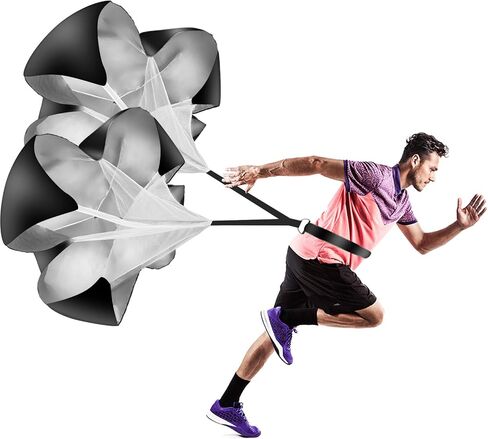 حزمة مظلات للجري مكونة من قطعتين - شلال مقاوم للسرعة مقاس 56 بوصة لكرة القدم وتدريب كرة السلة - للبالغين والشباب والأطفال (أسود) in Kuwait