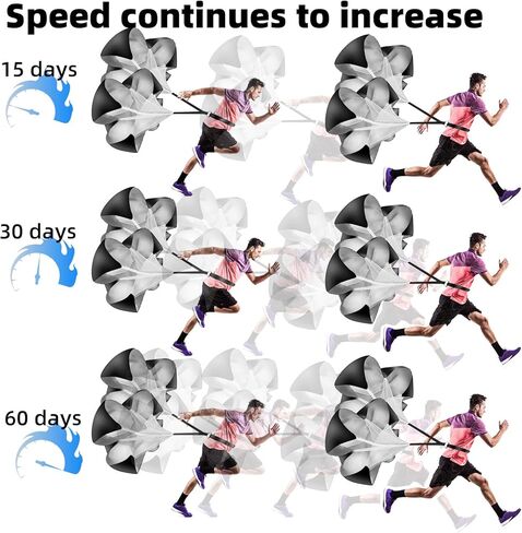 حزمة مظلات للجري مكونة من قطعتين - شلال مقاوم للسرعة مقاس 56 بوصة لكرة القدم وتدريب كرة السلة - للبالغين والشباب والأطفال (أسود) in Kuwait