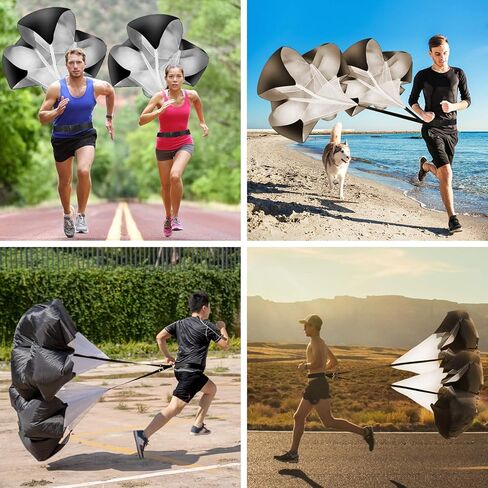 حزمة مظلات للجري مكونة من قطعتين - شلال مقاوم للسرعة مقاس 56 بوصة لكرة القدم وتدريب كرة السلة - للبالغين والشباب والأطفال (أسود) in Kuwait