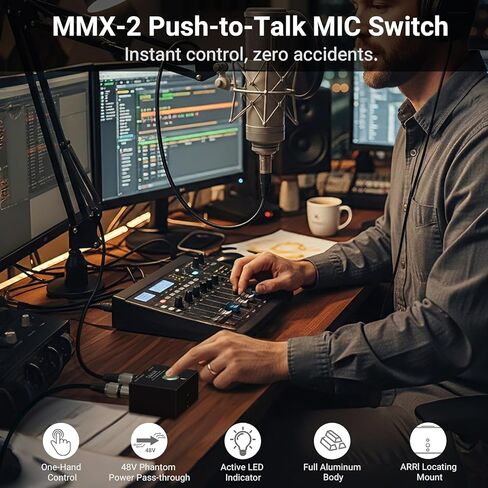 Cubilux MMX-2 XLR Push-to-Talk (PTT) Microphone Switch - 48V Phantom Power Pass-Through | LED Indicator | 1/4" ARRI Mount - Aluminum Momentary MIC On Switcher for Podcasting, Streaming in Saudi Arabia