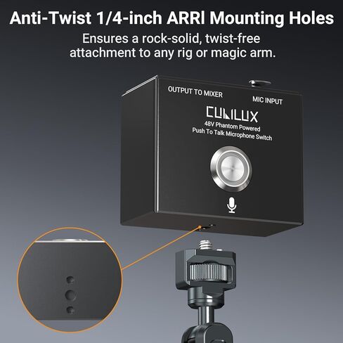 Cubilux MMX-2 XLR Push-to-Talk (PTT) Microphone Switch - 48V Phantom Power Pass-Through | LED Indicator | 1/4" ARRI Mount - Aluminum Momentary MIC On Switcher for Podcasting, Streaming in Saudi Arabia