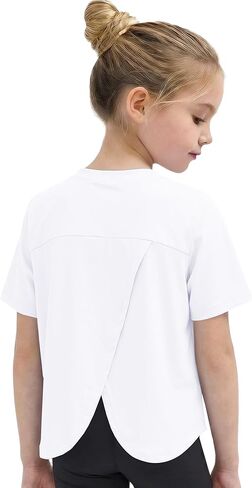 Wenlia Girls Athletic Shirt Short Sleeve Split Back Workout Top Quick Dry Sports Tshirts Summer Cooling Activewear 5-14Y in Kuwait