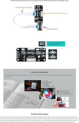 قبعة عرض ورق إلكتروني مقاس 7.5 بوصة لـ Raspberry Pi، شاشة حبر إلكتروني أحادية اللون مقاس 800 × 480 مع واجهة SPI، متوافقة مع Arduino، STM32، ESP32 - تحديث جزئي وكامل in Kuwait