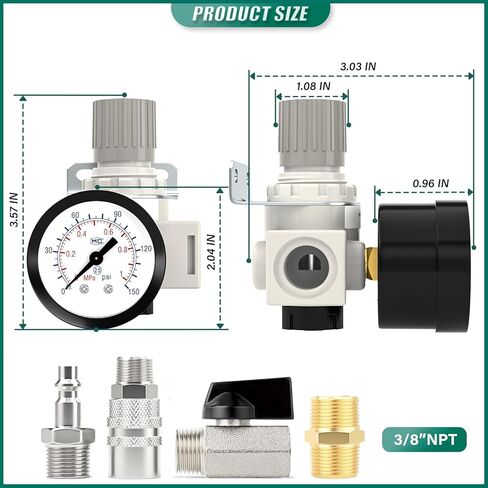 3/8" NPT Air Compressor Regulator, with 0-150 PSI Gauge, BR3000 Air Gauge Regulator Inline for Air Compressor and Pneumatic Tools in Kuwait
