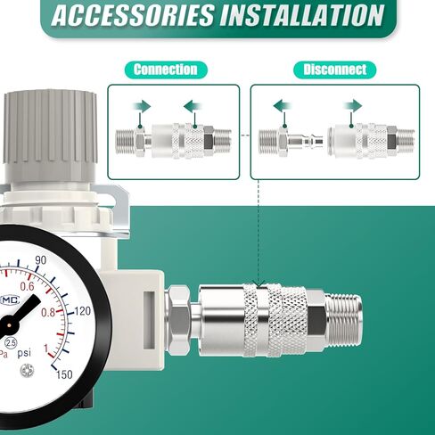 3/8" NPT Air Compressor Regulator, with 0-150 PSI Gauge, BR3000 Air Gauge Regulator Inline for Air Compressor and Pneumatic Tools in Kuwait