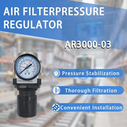 HengMinLingTong AR3000-03 Air Compressor Pressure Regulator with Bracket and Pressure Gauge 3/8-inch NPT Female Thread Connection 0-150 PSI Adjustable Equipped with 3/8-inch NPT Threaded Fittings in Kuwait