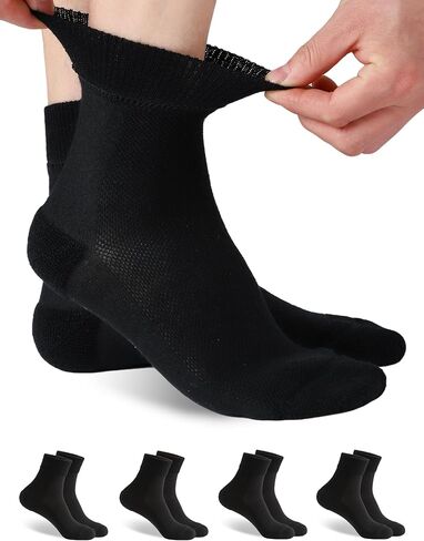 4 أزواج من جوارب Forcool من صوف ميرينو لمرضى السكري للرجال والنساء، كاحل فضفاض وواسع للغاية ورفيع بدون خياطة عند أصابع القدم غير مربوطة in Kuwait