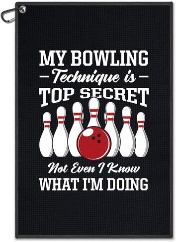 My Bowling Technique is Top Secret Towel, Funny Retro Bowler Towel with Clip, Bowling Accessories for Men Women, Bowler Gifts for Grandpa Dad Frined Sport Lover, Team Present for Bowl Player in Saudi Arabia