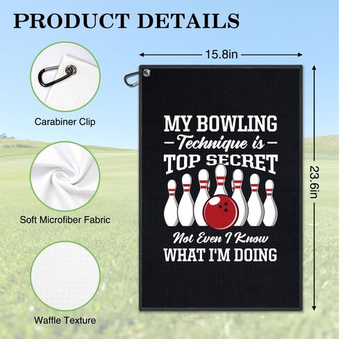 My Bowling Technique is Top Secret Towel, Funny Retro Bowler Towel with Clip, Bowling Accessories for Men Women, Bowler Gifts for Grandpa Dad Frined Sport Lover, Team Present for Bowl Player in Saudi Arabia