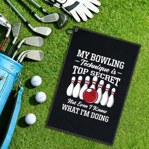 My Bowling Technique is Top Secret Towel, Funny Retro Bowler Towel with Clip, Bowling Accessories for Men Women, Bowler Gifts for Grandpa Dad Frined Sport Lover, Team Present for Bowl Player in Saudi Arabia