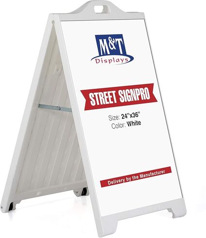 M&T Displays Street SignPro Board, White 24x36 Inch Weatherproof Sandwich Board A-Frame Sidewalk Curb Sign Holder Folding Portable Double Sided Advertising Display for Restaurant Cafe in Saudi Arabia