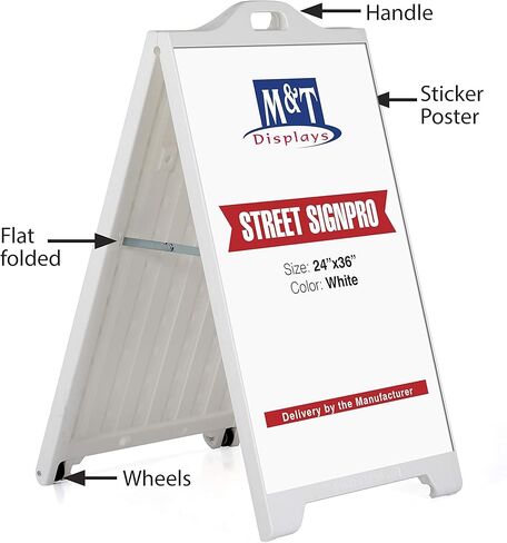 M&T Displays Street SignPro Board, White 24x36 Inch Weatherproof Sandwich Board A-Frame Sidewalk Curb Sign Holder Folding Portable Double Sided Advertising Display for Restaurant Cafe in Saudi Arabia