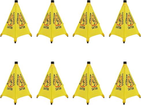 8 PCS Pop up Wet Floor Sign with Storage Tube, 20 Inch Wet Safety Warning Caution Cone Yellow Warning Sign for Commercial Stores Grocery Office Use,with Umbrella Frame in Saudi Arabia