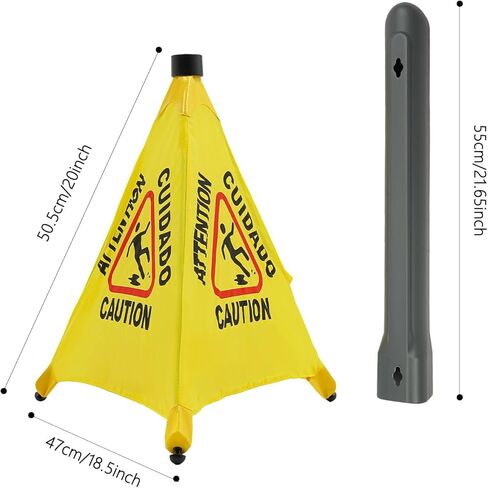 8 PCS Pop up Wet Floor Sign with Storage Tube, 20 Inch Wet Safety Warning Caution Cone Yellow Warning Sign for Commercial Stores Grocery Office Use,with Umbrella Frame in Saudi Arabia