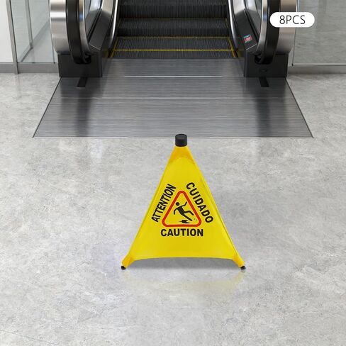8 PCS Pop up Wet Floor Sign with Storage Tube, 20 Inch Wet Safety Warning Caution Cone Yellow Warning Sign for Commercial Stores Grocery Office Use,with Umbrella Frame in Saudi Arabia