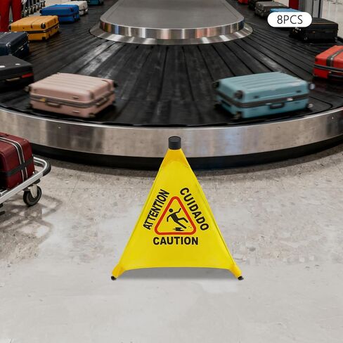 8 PCS Pop up Wet Floor Sign with Storage Tube, 20 Inch Wet Safety Warning Caution Cone Yellow Warning Sign for Commercial Stores Grocery Office Use,with Umbrella Frame in Saudi Arabia