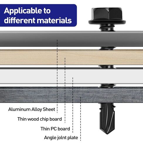 #14 x 1 Hex Washer Head Self Tapping Screws, TEK Screws, Self Drilling, Stainless Steel 410 Sheet Metal Screws, Black Finish, 50 PCS in Kuwait