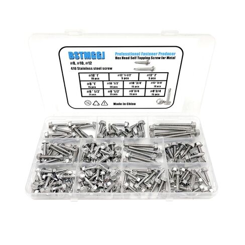 #8, #10, #12 Self Drilling Screws Hex Self Tapping Screws for Metal,410 Stainless Still, 160 pcs Sheet Metal Screws Assortment kit in Saudi Arabia