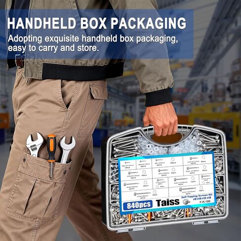 Taiss 840 قطعة #8#10#12#14 براغي ذاتية اللصق للمعادن، 410 براغي معدنية من الفولاذ المقاوم للصدأ عالية القوة، براغي معدنية سريعة الصفائح، رأس غسالة سداسية ذاتي الحفر مع 420 قطعة من الغسالة المطاطية in Kuwait