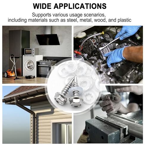 Taiss 840 قطعة #8#10#12#14 براغي ذاتية اللصق للمعادن، 410 براغي معدنية من الفولاذ المقاوم للصدأ عالية القوة، براغي معدنية سريعة الصفائح، رأس غسالة سداسية ذاتي الحفر مع 420 قطعة من الغسالة المطاطية in Kuwait