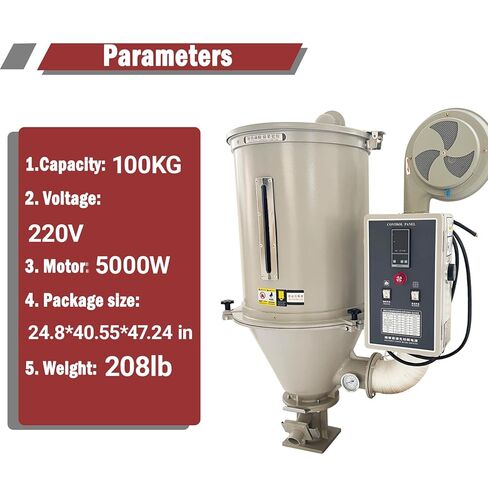 100kg Hopper Type Plastic Dryer 5000W Stainles Steel Hot Air Drying for PP PET Plastic Raw Material 220V in Kuwait