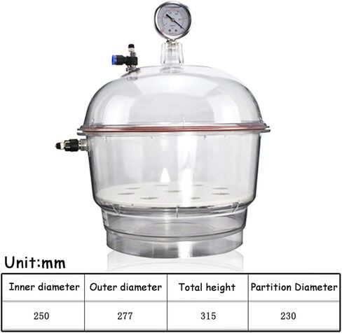 150mm Double Valve Vacuum Dryer Jar, Lab Vacuum Desiccator, with Double Valves, Pressure Gauge, Operating Ambient Temperature -25℃-120℃, for Vacuum Drying and Storage in Kuwait