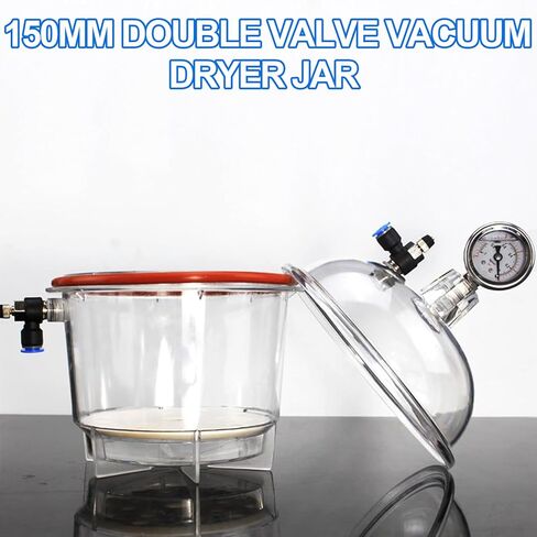 150mm Double Valve Vacuum Dryer Jar, Lab Vacuum Desiccator, with Double Valves, Pressure Gauge, Operating Ambient Temperature -25℃-120℃, for Vacuum Drying and Storage in Kuwait