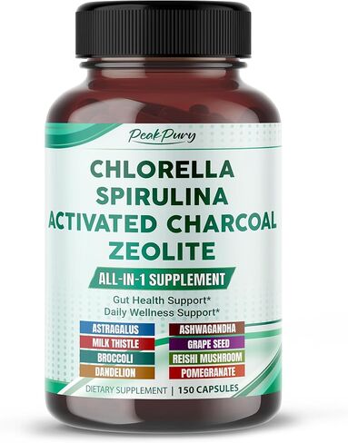 Ultra All-in-1 Chlorella, Spirulina, Activated Charcoal & Zeolite – Natural Detox, Immune & Vitality Support – Made in The USA – 150 Capsules in Kuwait
