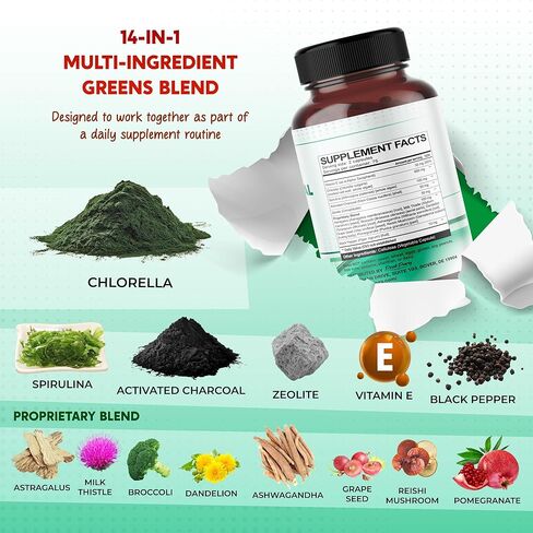 Ultra All-in-1 Chlorella, Spirulina, Activated Charcoal & Zeolite – Natural Detox, Immune & Vitality Support – Made in The USA – 150 Capsules in Kuwait