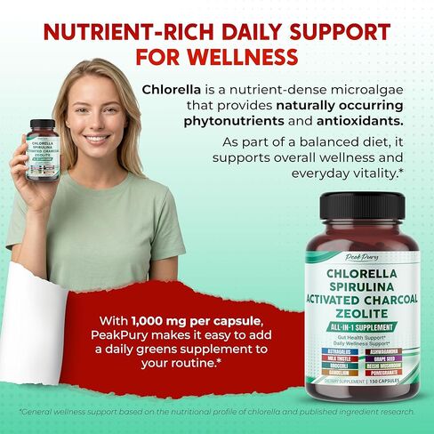 Ultra All-in-1 Chlorella, Spirulina, Activated Charcoal & Zeolite – Natural Detox, Immune & Vitality Support – Made in The USA – 150 Capsules in Kuwait