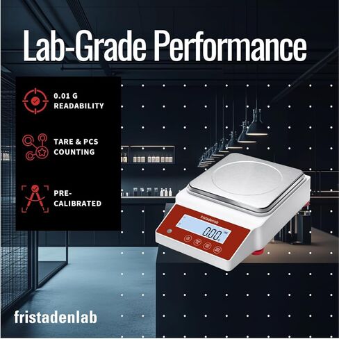 Fristaden Lab Precision Balance – 5000 g × 0.01 g High-Capacity Digital Lab Scale | Calibration Certificate, RS-232 Data Output, Stainless Steel Pan, U.S. Warranty in Saudi Arabia