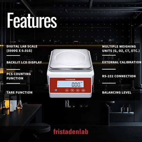 Fristaden Lab Precision Balance – 5000 g × 0.01 g High-Capacity Digital Lab Scale | Calibration Certificate, RS-232 Data Output, Stainless Steel Pan, U.S. Warranty in Saudi Arabia
