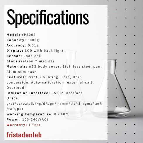 Fristaden Lab Precision Balance – 5000 g × 0.01 g High-Capacity Digital Lab Scale | Calibration Certificate, RS-232 Data Output, Stainless Steel Pan, U.S. Warranty in Saudi Arabia