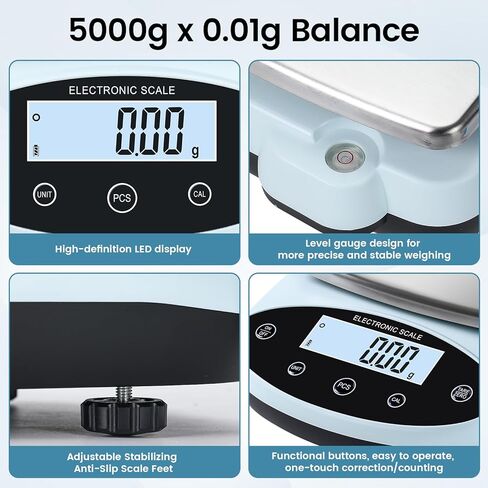 ميزان تحليلي 5000 جرام × 0.01 جرام مقياس جرام رقمي 0.01 جرام دقة مقياس مختبر دقيق 13 وحدة مقياس رقمي عالي الدقة للمختبر، وزن المجوهرات in Kuwait