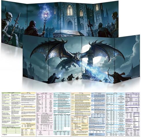 Byhoo 2 PCS DM Screen for D&D 5E with 2 Immersive Themes，Waterproof Reusable Surface, Tri-Fold Portable Design Folds to A4 Size DND Accessories Compatible with Players Handbook in Saudi Arabia