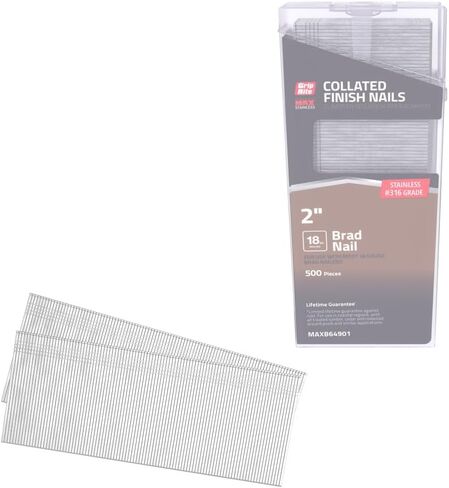 Grip Rite Prime Guard MAXB64901 2-inch 316 Stainless Steel 18-gauge Brad Nail, 500 per Belt Clip in Saudi Arabia