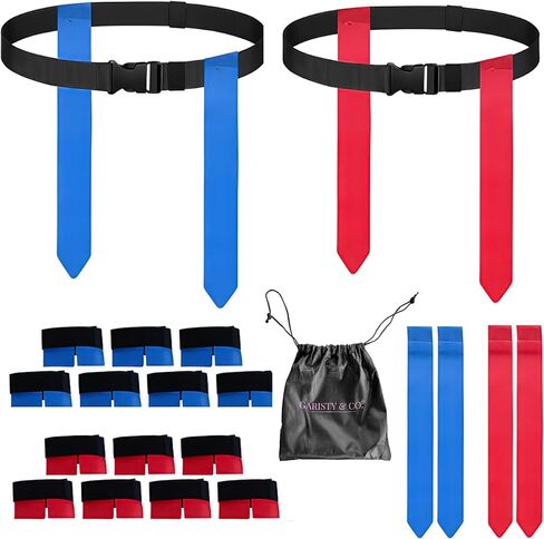 Flag Football Belts Set for 14 Players – 28 Durable Red & Blue Flags with 4 Extra Flags, Adjustable Belts & Carry Bag – Youth & Adult Flag Football Equipment for Teams, PE & Backyard Games in Saudi Arabia