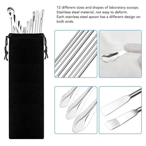 12Pcs Stainless Steel Lab Spatula, Laboratory Tiny Mixing Spatula Laboratory Sampling Spoon Micro Scoop Set for Gel Powder Cap Filler in Saudi Arabia