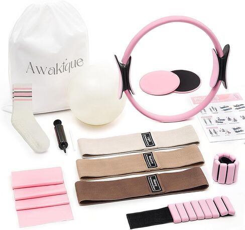 Pilates Kit, Home Pilates Kit with Pilates Ring and Ball Set, 14-Piece Full Body Pilates Equipment Set with Resistance Bands, Sliders, Ankle Weights & Grip Socks for Home Workouts in Kuwait