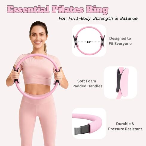 Pilates Kit, Home Pilates Kit with Pilates Ring and Ball Set, 14-Piece Full Body Pilates Equipment Set with Resistance Bands, Sliders, Ankle Weights & Grip Socks for Home Workouts in Kuwait