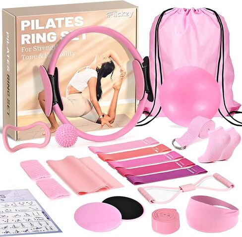 20 Pcs Pilates Ring Set for Women, Magic Circle Pilates Rings 12" with Resistance Bands, Pilates Kit for Home Workouts, Pilates Equipment for Strength, Toning and Flexibility in Kuwait