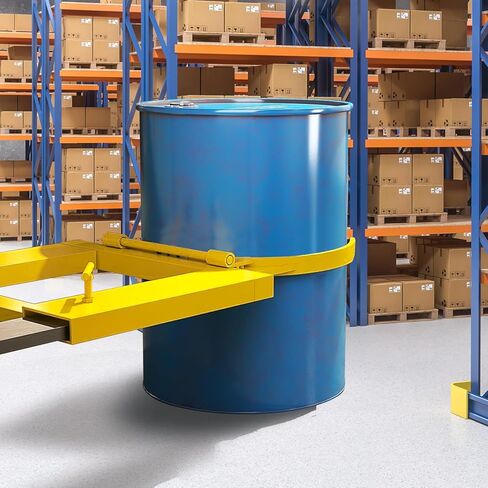 Drum Grabber 1500lbs Capacity Single Fork Mounted Drum Gripper, Hinged Folding Arm Design for 55 Gallon Drums up to 22.4" Diameter, Yellow in Saudi Arabia