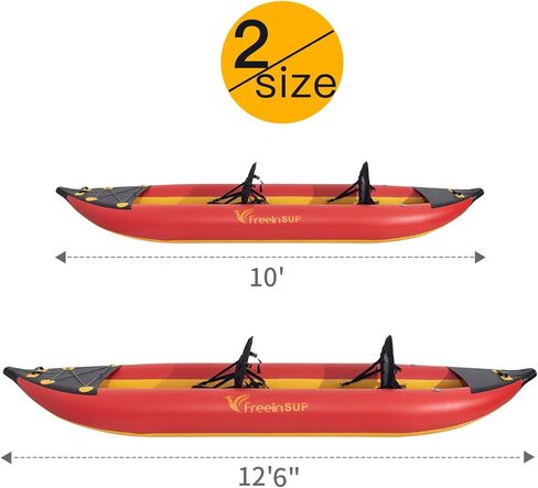 Freein 1-2 Person Professional Series Inflatable Kayak Set with Paddle, Seat, Fin, High-Output Air Pump, Carry Bag, 10'6" Emergency Sit-in Boat in Kuwait