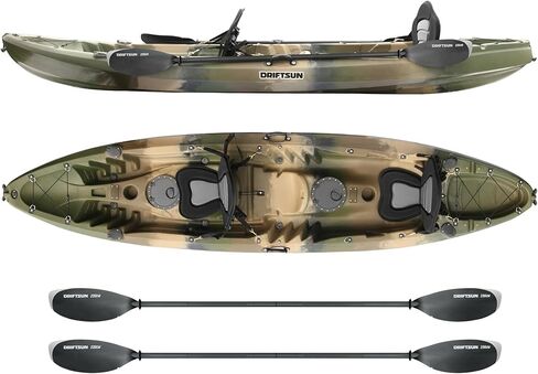 DRIFTSUN Teton 120 Hard Shell Kayak، 2 أو 3 أشخاص يجلسون على قمة قوارب الصيد مع مقعدين مبطنين من مادة EVA in Kuwait