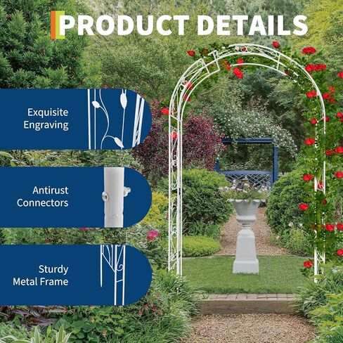 Metal Garden Arch Trellis for Climbing Plants Outdoor, Garden Arbors and Arches, Wedding Arch Frame Archway for Balloons Christmas Party Decoration, White in Saudi Arabia