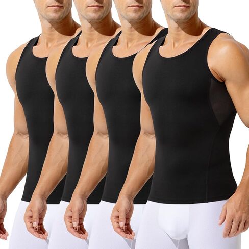 Arjen Kroos Men's Slimming Vest 4 Pack, Tummy Control Compression Shirt, Body Shaper Muscle Tank Top, Workout Shapewear in Saudi Arabia
