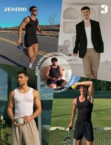 3 قطع من القمصان الضاغطة للرجال، سترة تنحيف الجسم والتحكم في البطن، سترة علوية للتمرين بدون أكمام in Kuwait