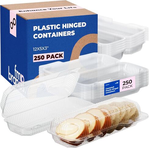 Fit Meal Prep 25 Pack 12" x 5" x 3" Clear Hinged Plastic Containers, Clamshell Take Out Containers, Bakery To Go Disposable Plastic Container, Ideal for Cake Roll Cookie Pastry Bread Fruit Sandwiches in Kuwait
